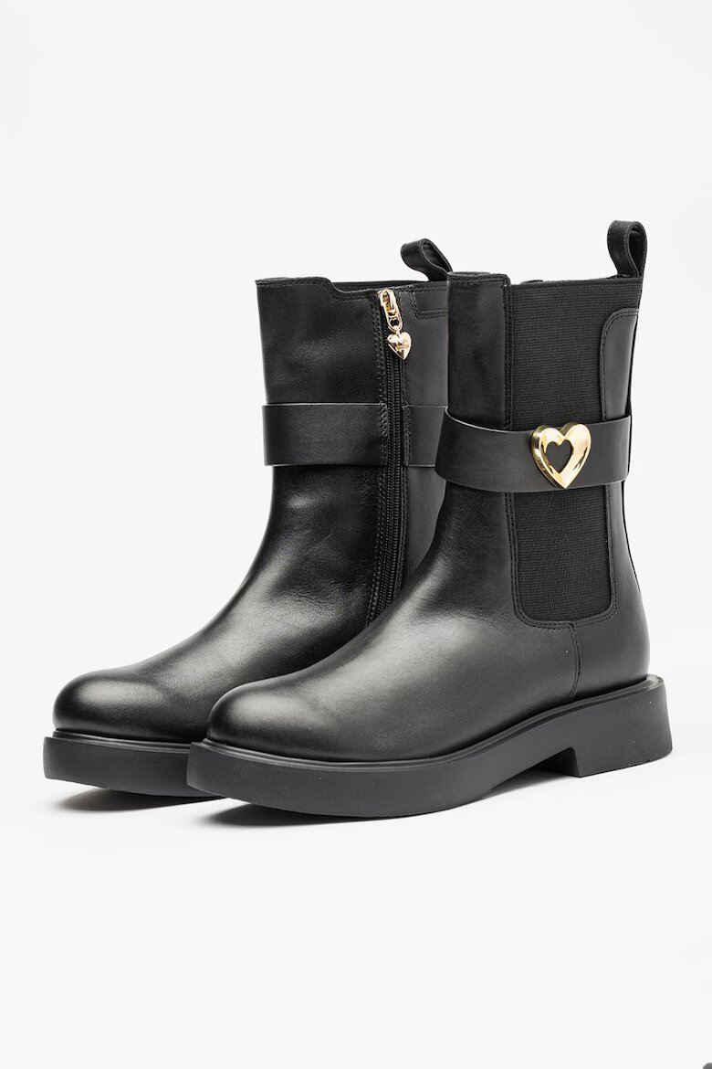 Love Moschino Кожени боти с текстилни детайли Черен