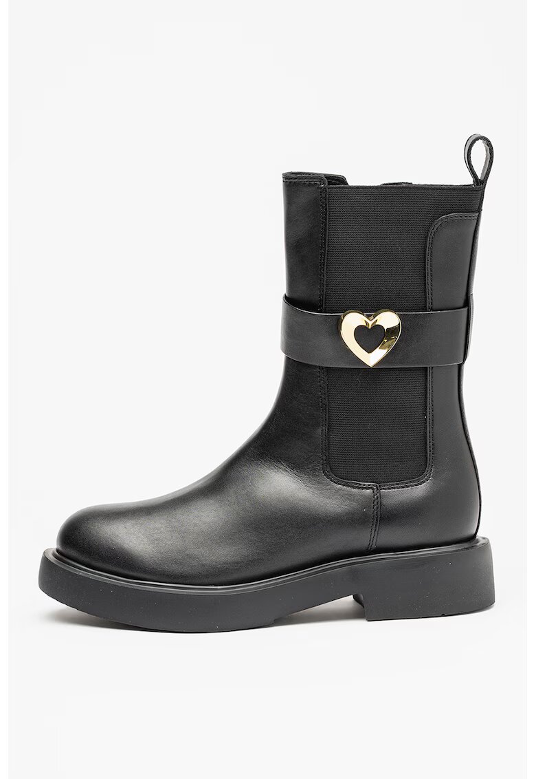 Love Moschino Кожени боти с текстилни детайли