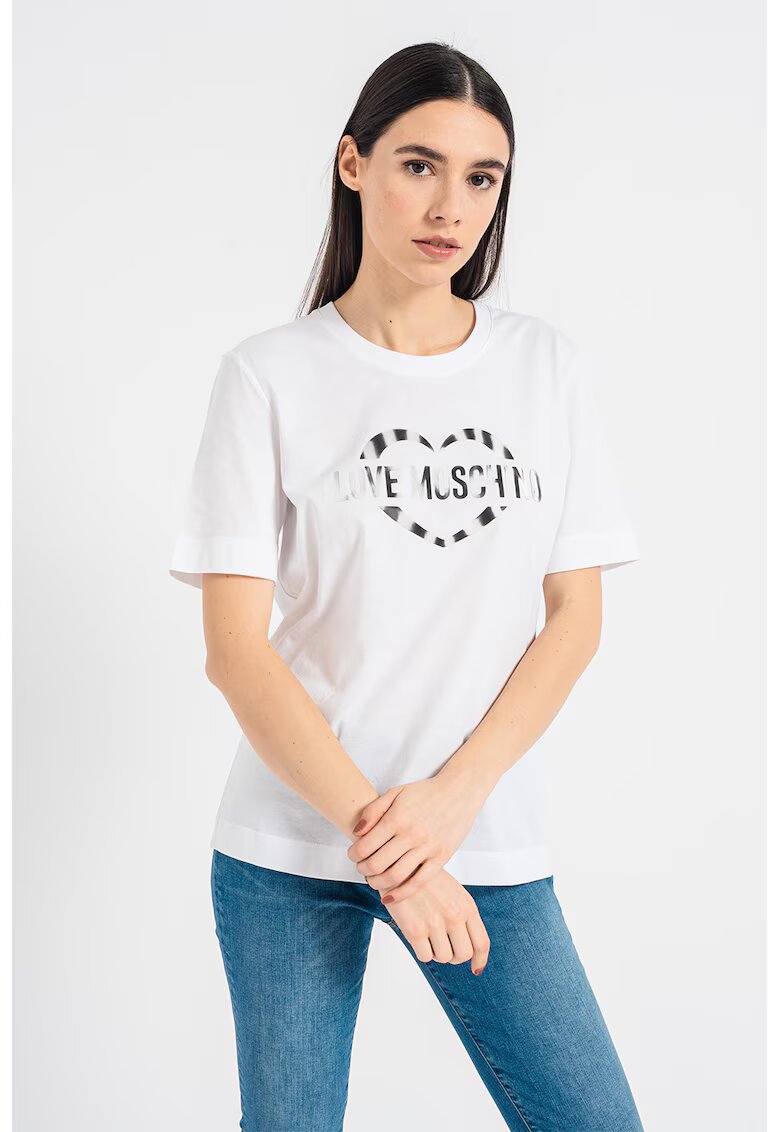 Love Moschino Памучна тениска с лого - Бял