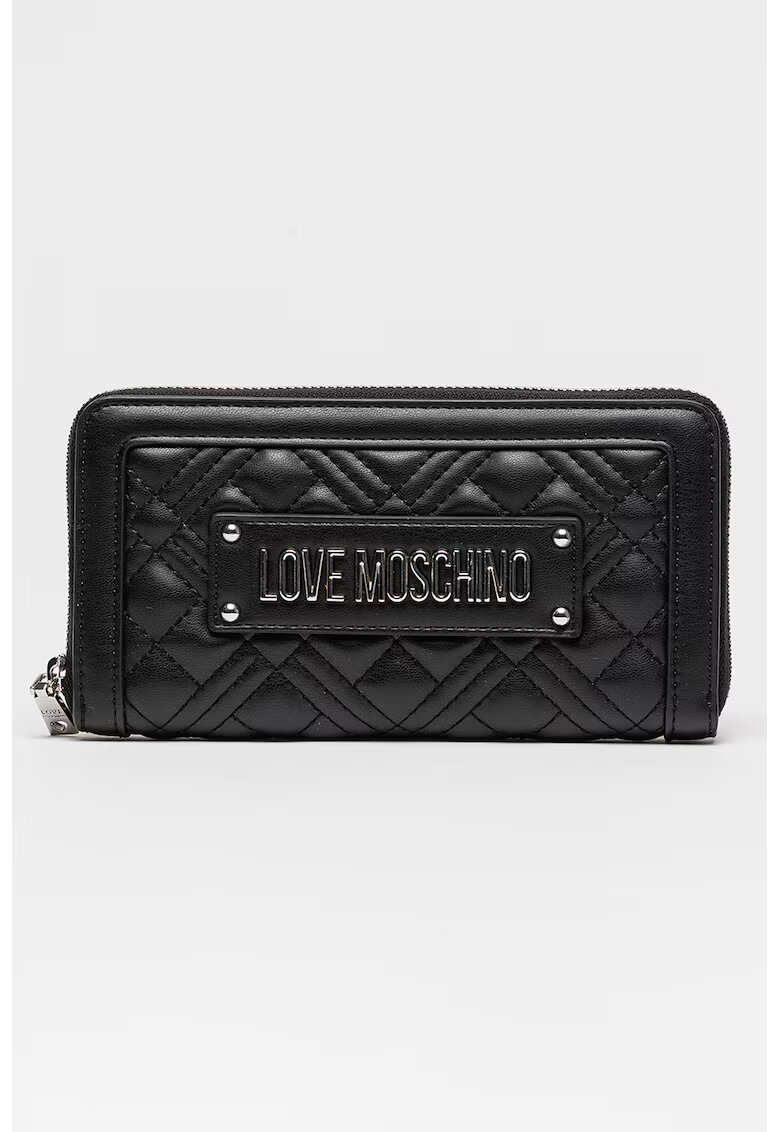 Love Moschino Портмоне от еко кожа с цип и метално лого - Черен