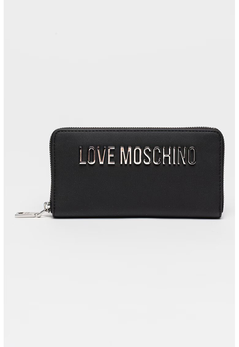 Love Moschino Портмоне от еко кожа с цип и метално лого - Черен - 10x19x2
