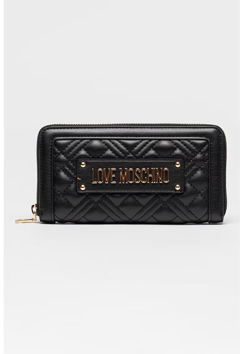 Love Moschino Портмоне от еко кожа с цип и метално лого - Златист/Черен