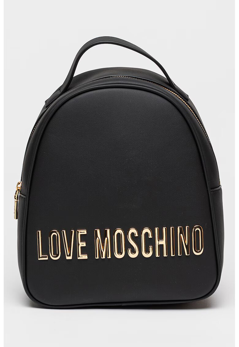 Love Moschino Раница от еко кожа с метално лого - Черен