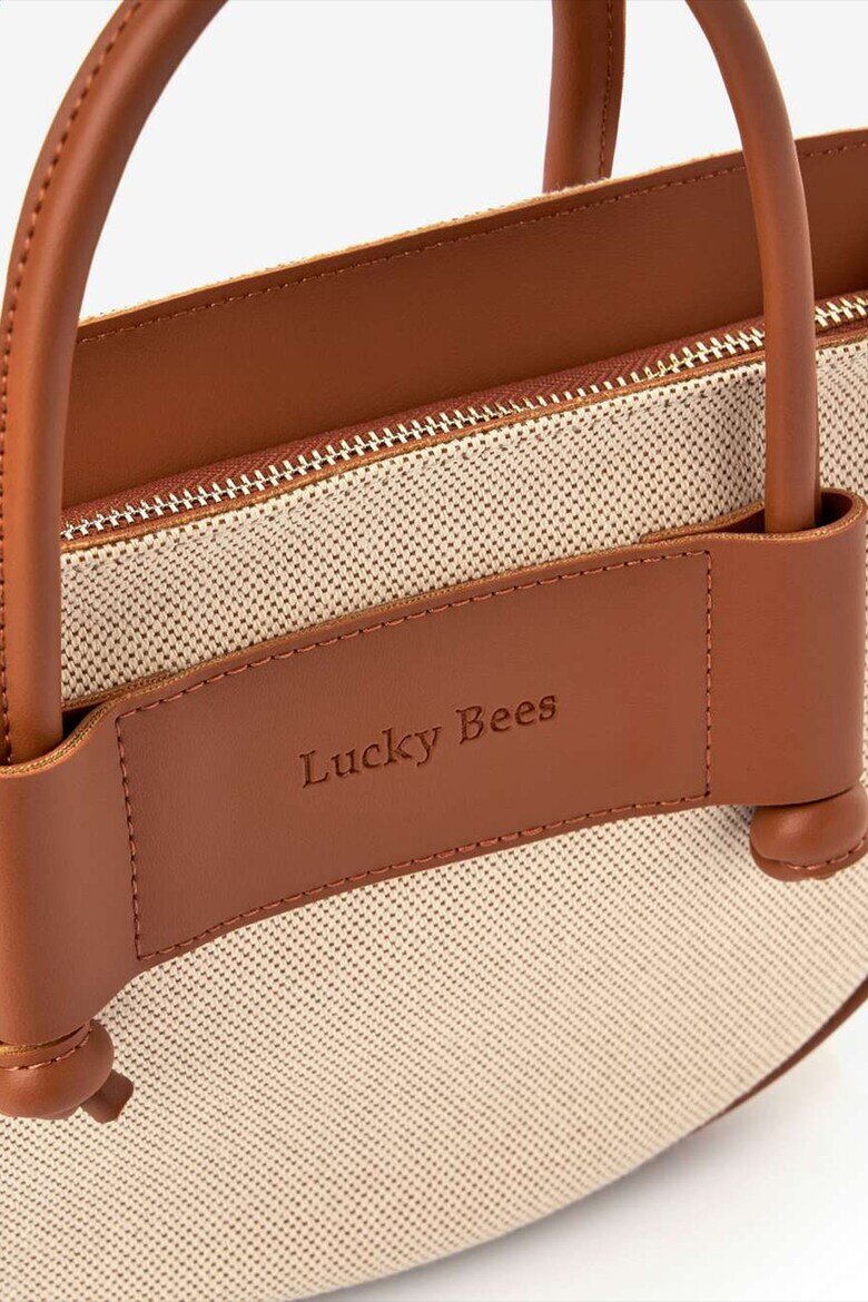 Lucky Bees Чанта през рамо с еко кожа Канелено кафяво/Светло бежово