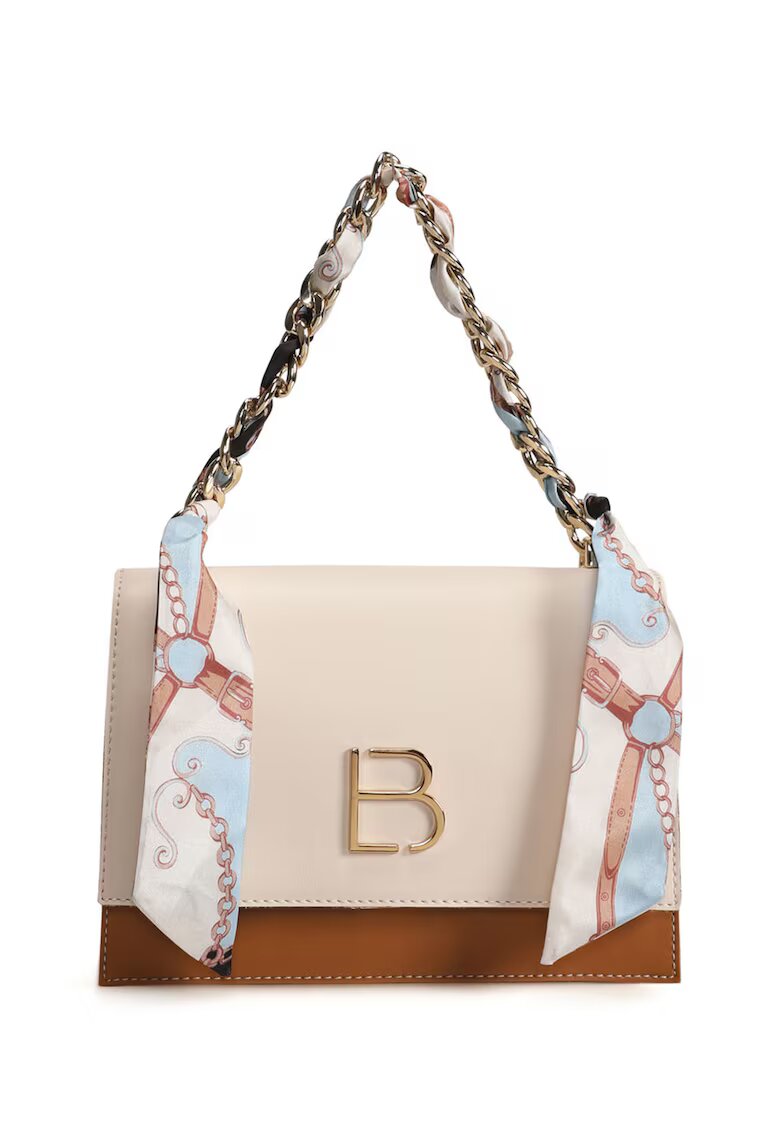 Lucky Bees Екологична кожена чанта crossbody с аксесоар за шал - Крем - 16x23x9