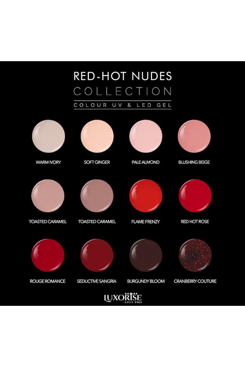 Luxorise Комплект от 12 цветни UV гелове Red-Hot Nudes