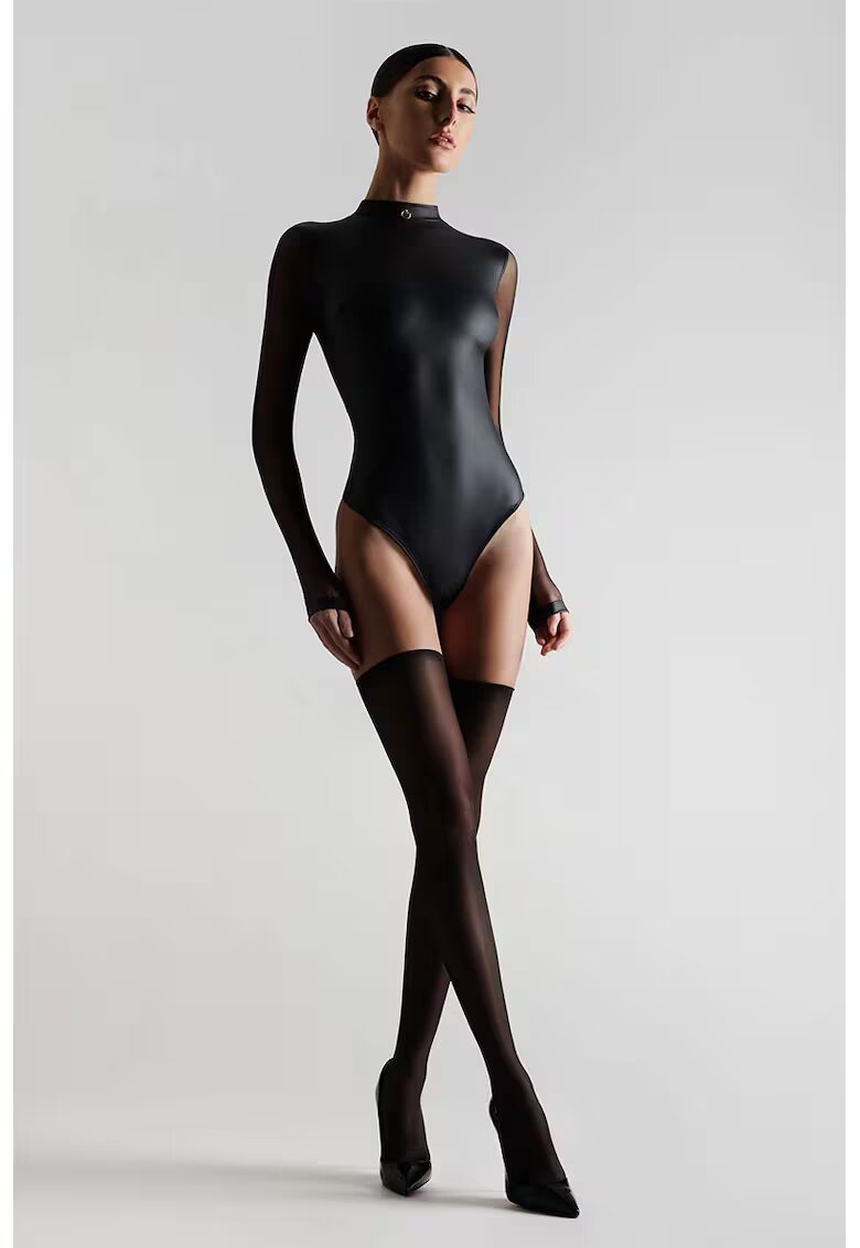 Maison Close See-through Sleeves Thong Body - Черен