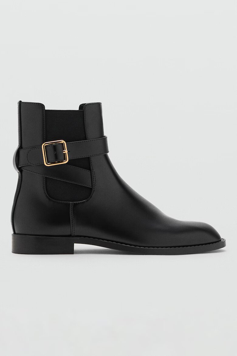 Mango Боти Chelsea от еко кожа с декоративни каишки Черен