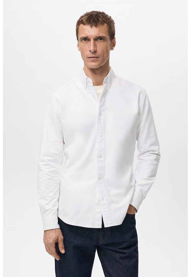 Mango Памучна риза Oxford - Бял