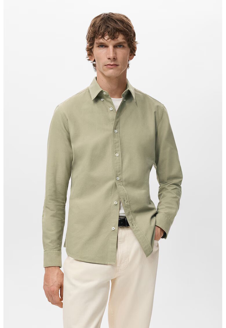 Mango Памучна риза Oxford - Каки