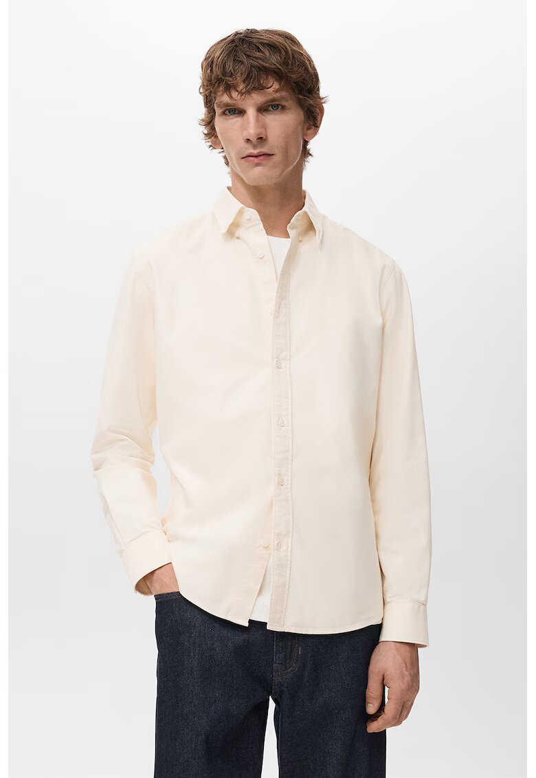 Mango Памучна риза Oxford - Светло бежово