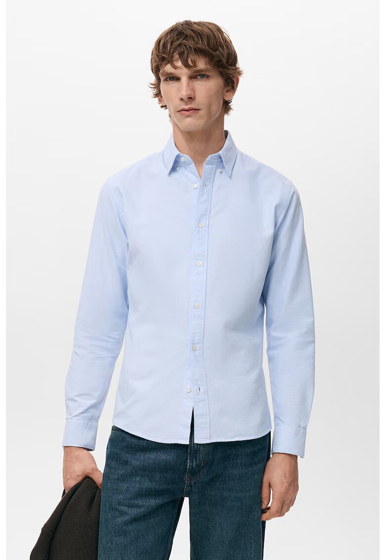 Mango Памучна риза Oxford - Светлосин