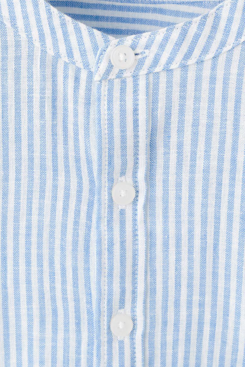 Mango Раирана риза с лен и яка Henley Бял/Светлосин