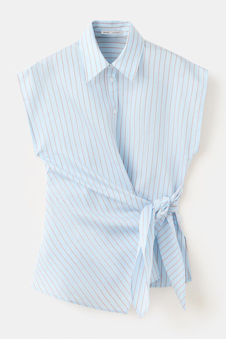 Mango Раирана риза с яка Ледено синьо