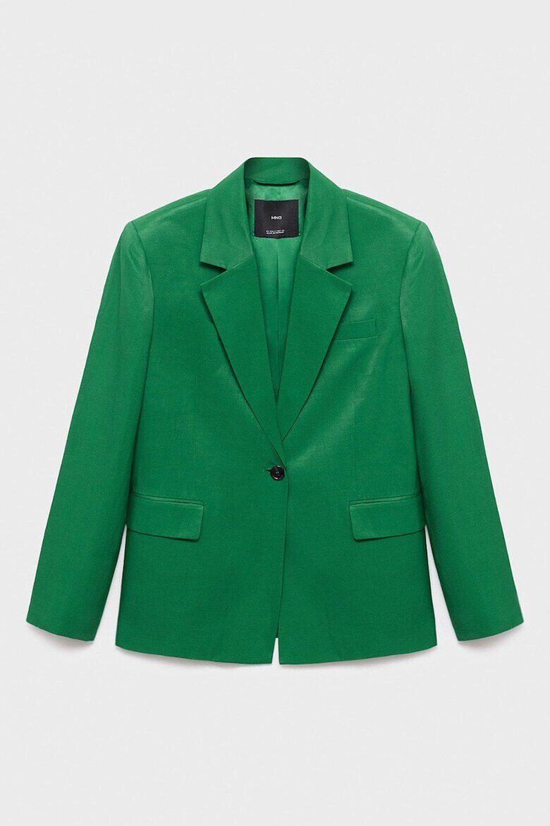 Mango Свободно сако с лен Тъмнозелен