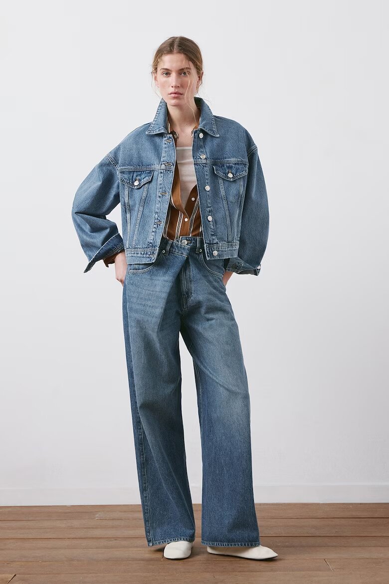 Mango Свободно яке от деним Светлосин