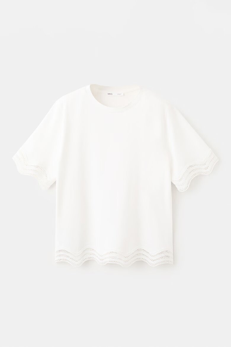 Mango Тениска с английска бродерия Бял