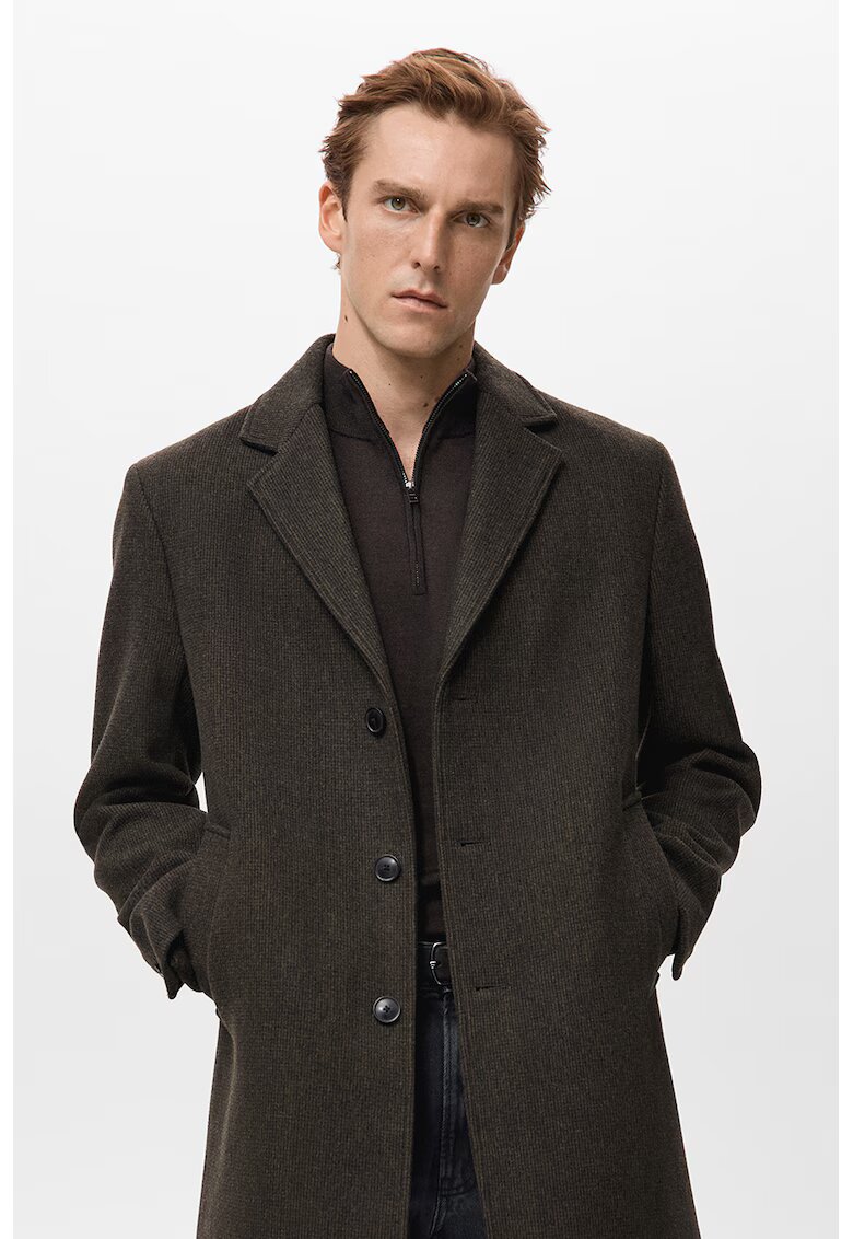Mango Тренч с вълна с копчета - Тъмнокафяв/Черен