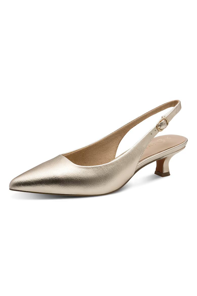Marco Tozzi Обувки с метализиран ефект с каишка на глезена и котешки ток Златист