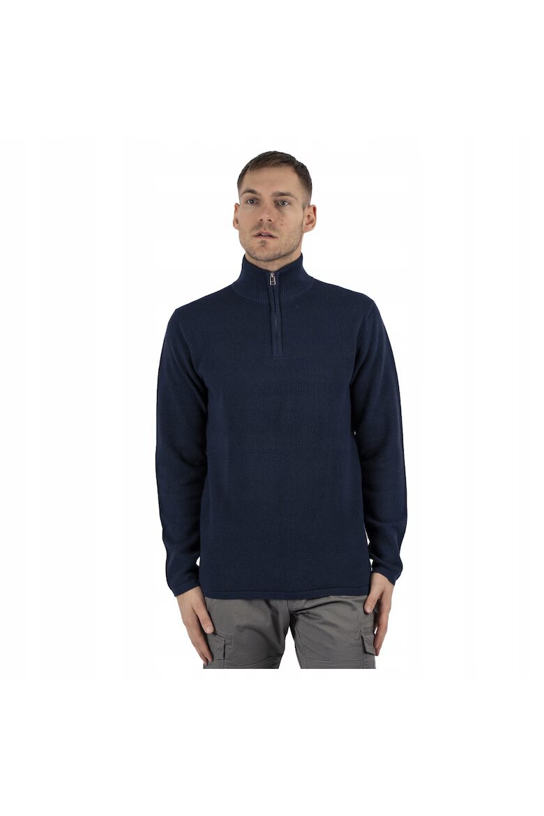 MARCUS Мъжки пуловер Langdon Half Zip Regular Fit Дълги ръкави Висока яка Изчистен дизайн Памук 3XL Син Син