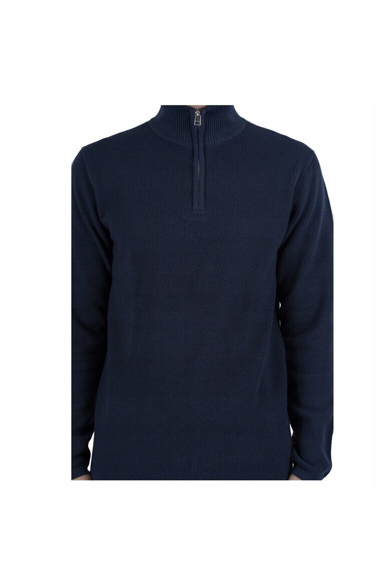 MARCUS Мъжки пуловер Langdon Half Zip Regular Fit Дълги ръкави Висока яка Изчистен дизайн Памук 3XL Син Син