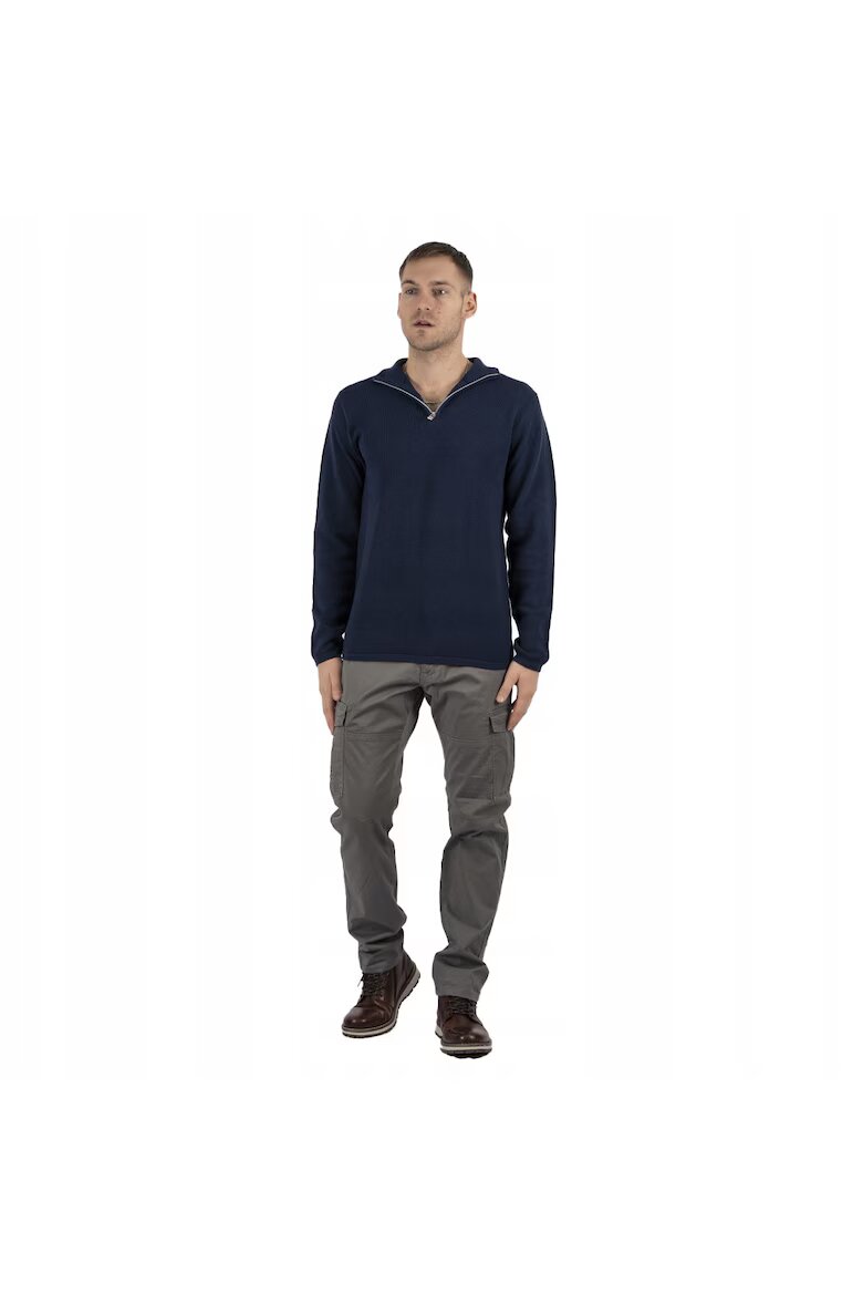 MARCUS Мъжки пуловер Langdon Half Zip Regular Fit Дълги ръкави Висока яка Изчистен дизайн Памук 3XL Син Син