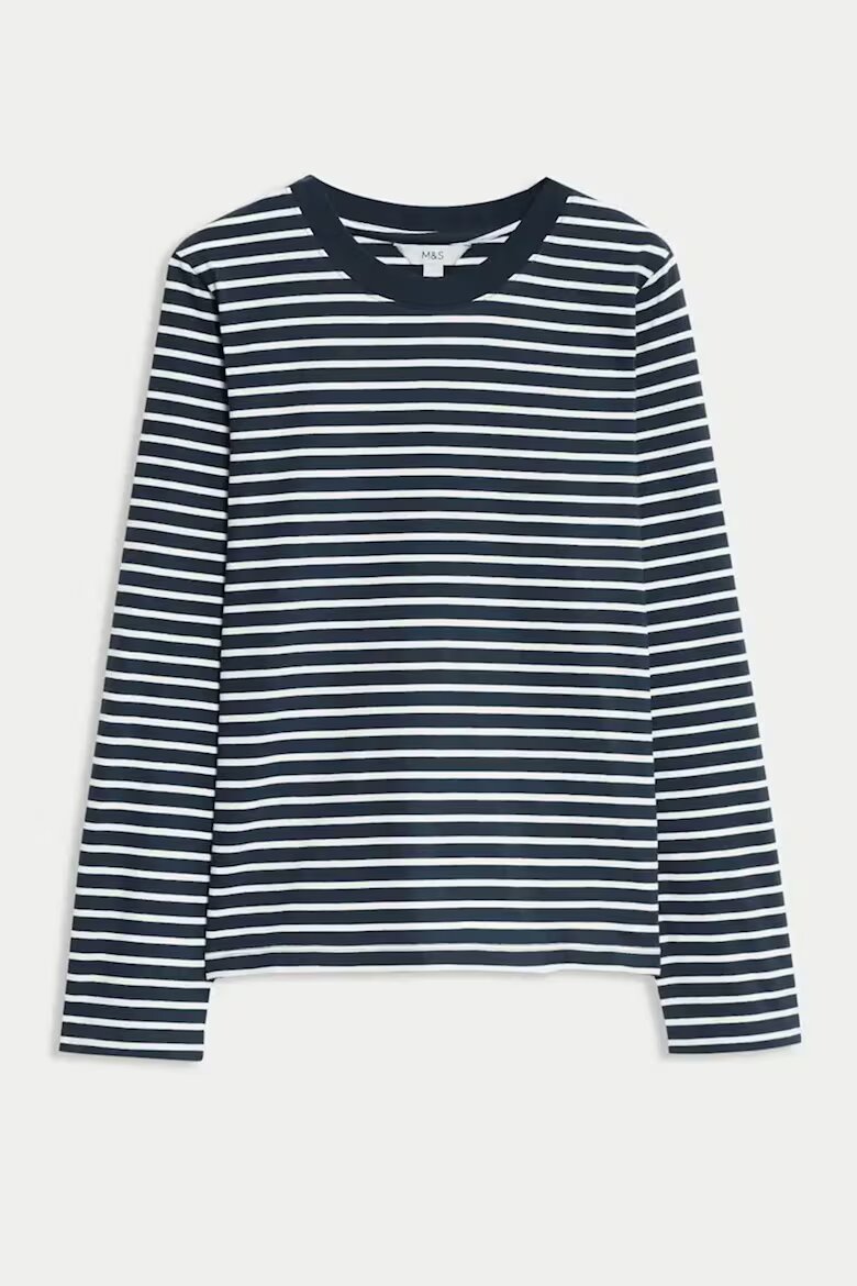 Marks & Spencer Блуза с овално деколте Бял/Тъмносин
