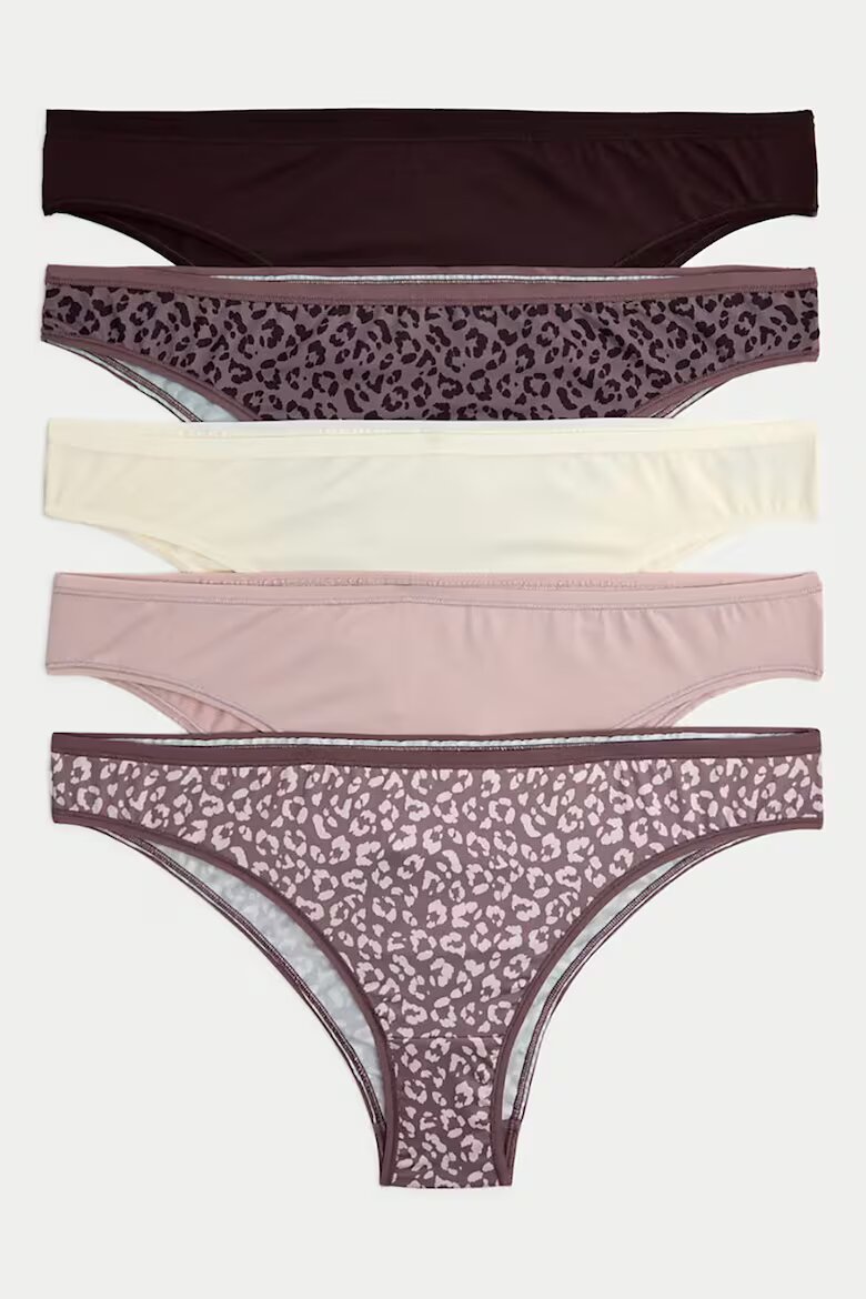Marks & Spencer Бразилиана с животинска шарка - 5 чифта Черен/Кафяв/Мръснобял