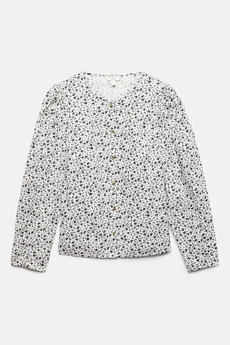 Marks & Spencer Флорална блуза с бухнали ръкави Бял/Черен