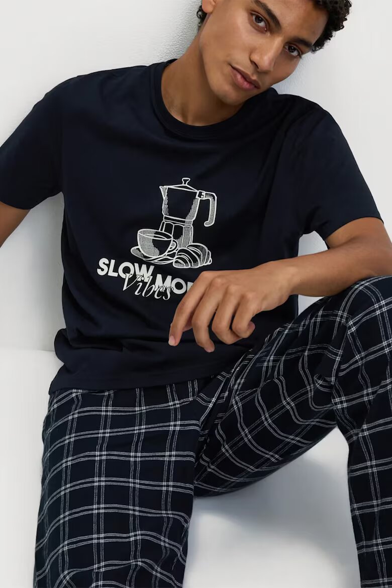 Marks & Spencer Горна пижама с графика Тъмносин/Бял