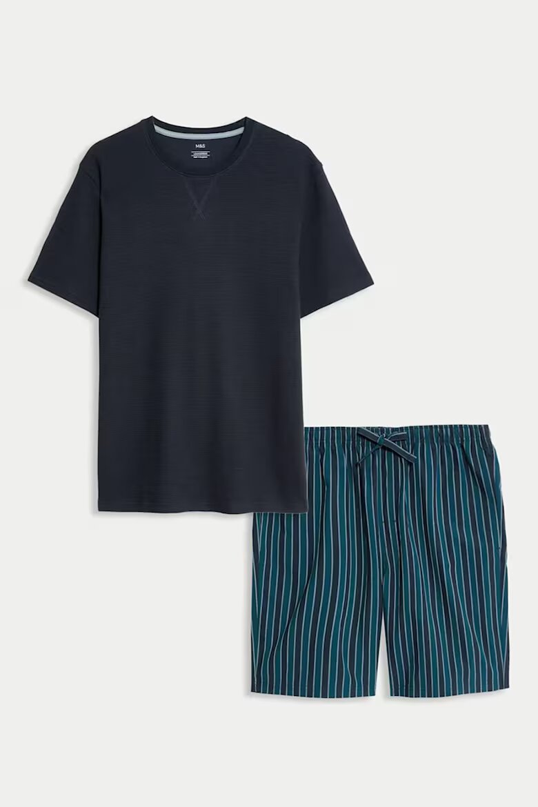 Marks & Spencer Къса пижама с десен Светлосин/Син