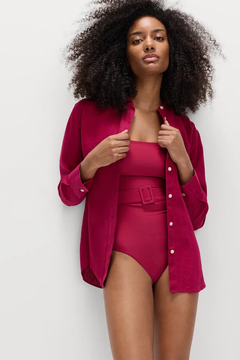 Marks & Spencer Ленена риза Тъмночервен