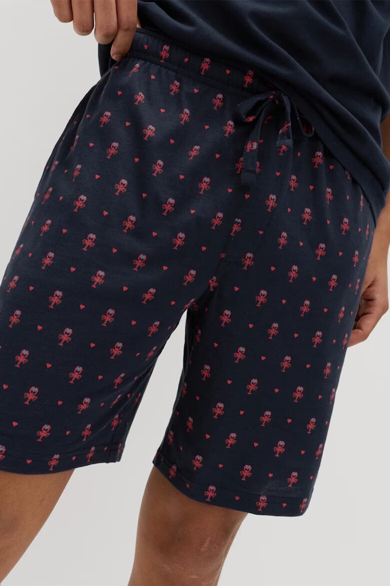 Marks & Spencer Памучна пижама с принт и къси ръкави Корал/Тъмносин