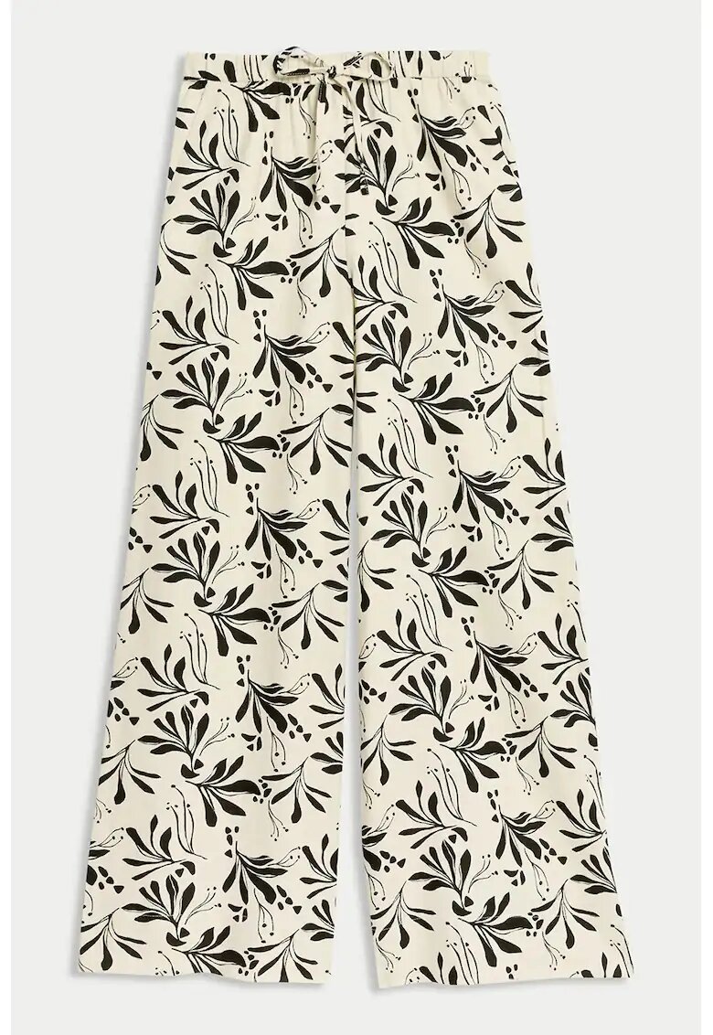 Marks & Spencer Панталон с лен с широк крачол - Черен/Бежов