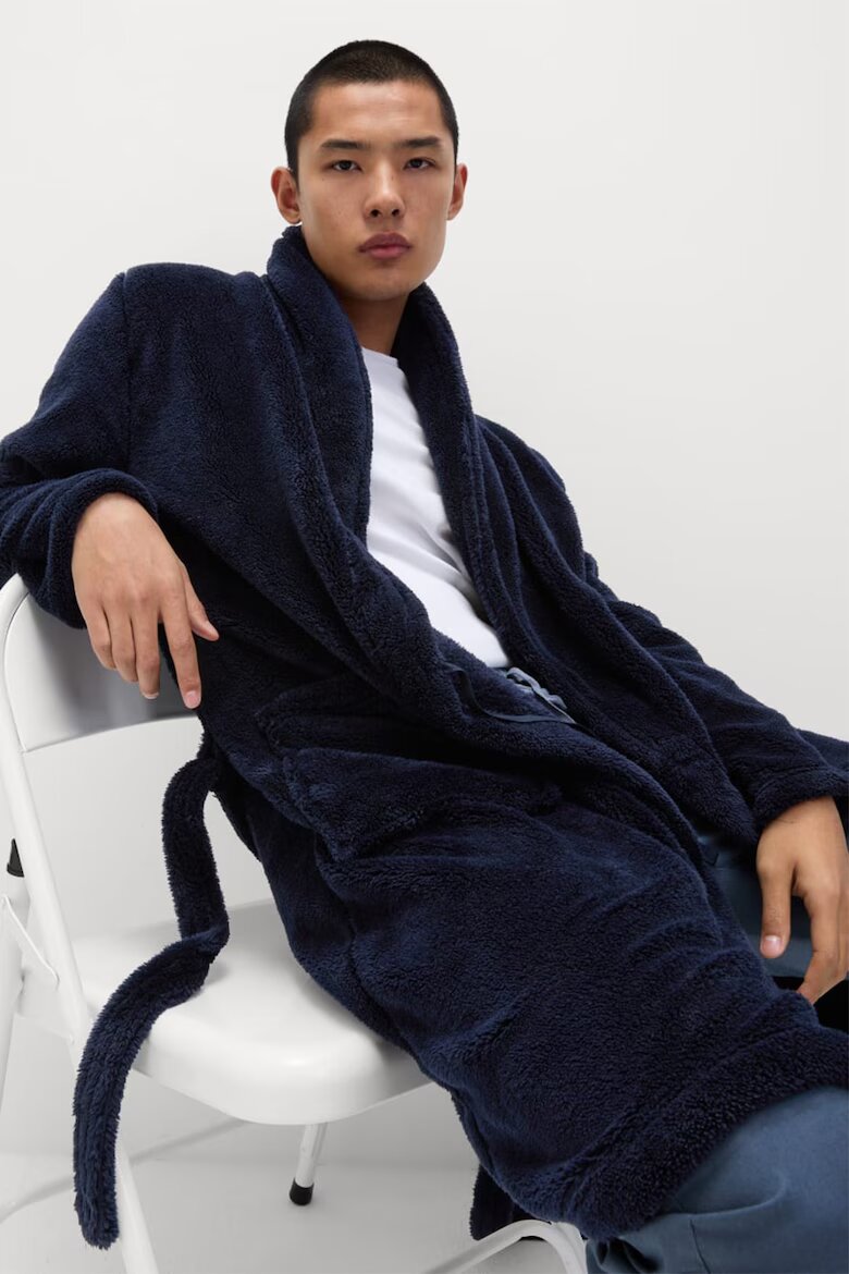 Marks & Spencer Плюшен халат за баня с колан Тъмносин