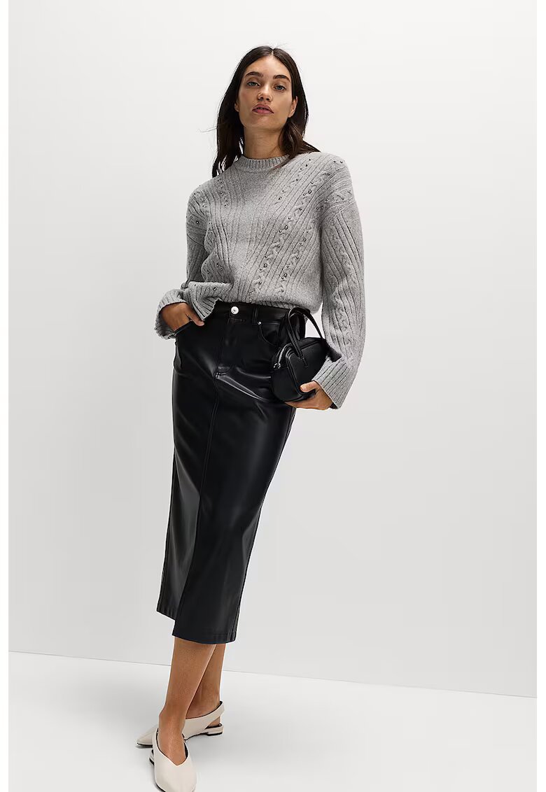 Marks & Spencer Пуловер с вълна и декоративни камъни - Сив меланж