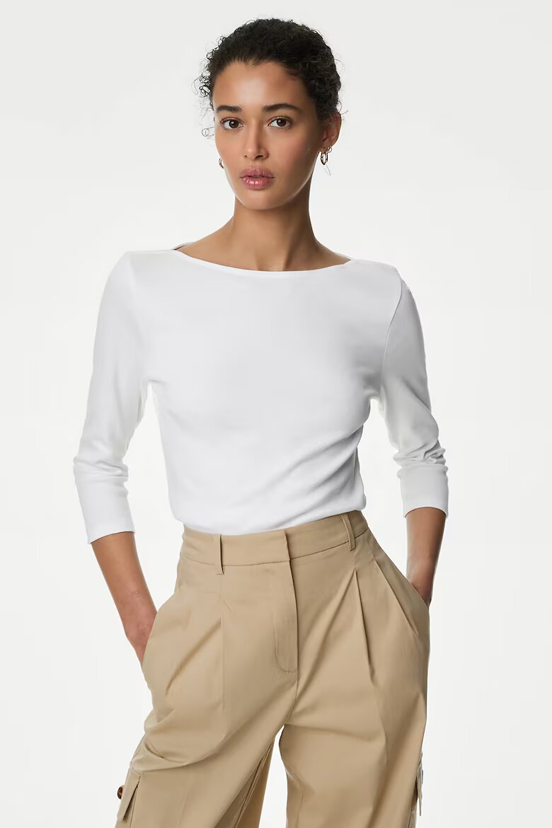 Marks & Spencer Слим блуза с 3/4 ръкави Бял