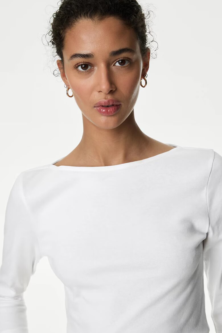 Marks & Spencer Слим блуза с 3/4 ръкави Бял