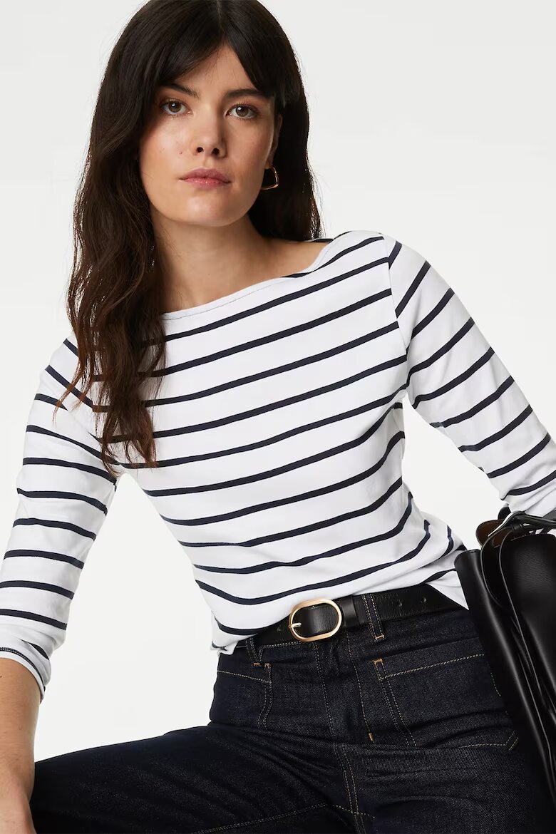 Marks & Spencer Слим блуза с 3/4 ръкави Бял/Черен