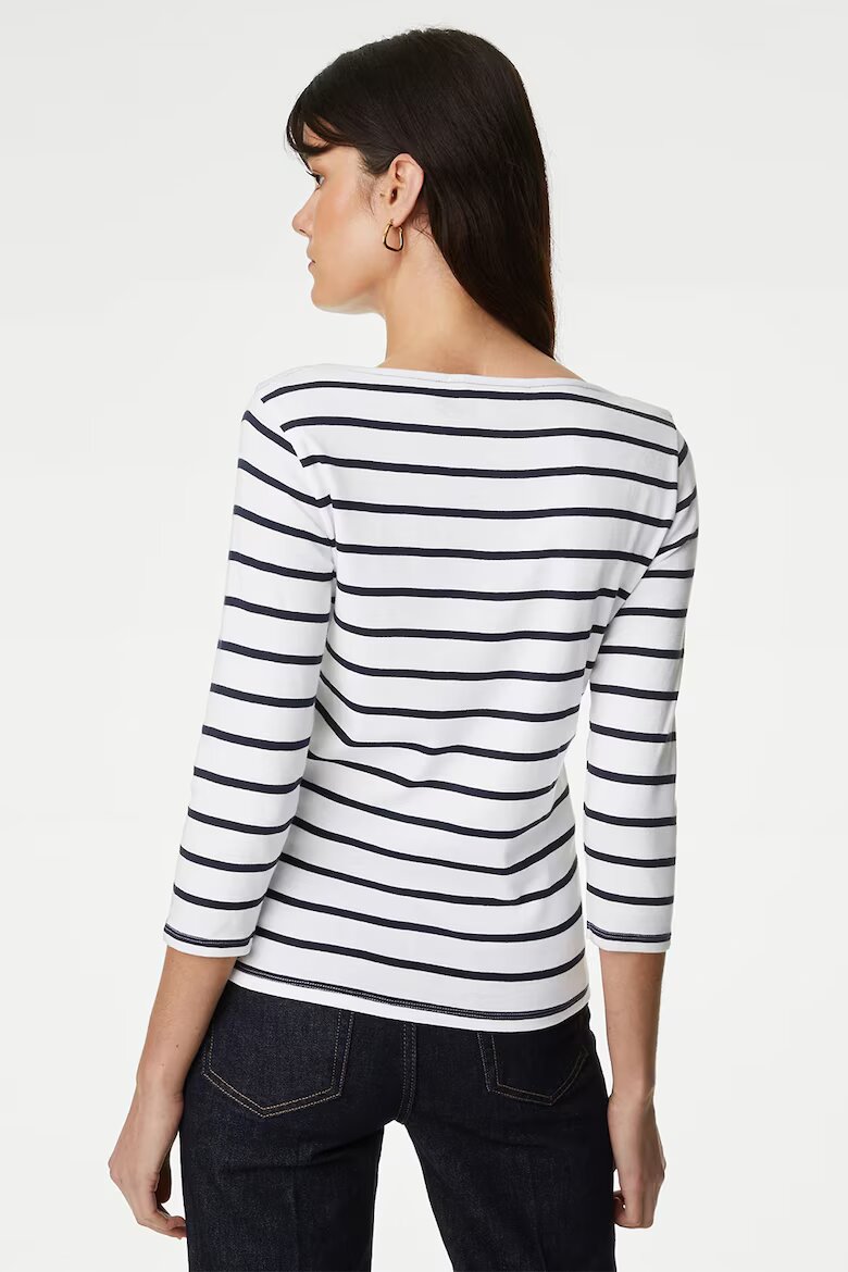 Marks & Spencer Слим блуза с 3/4 ръкави Бял/Черен