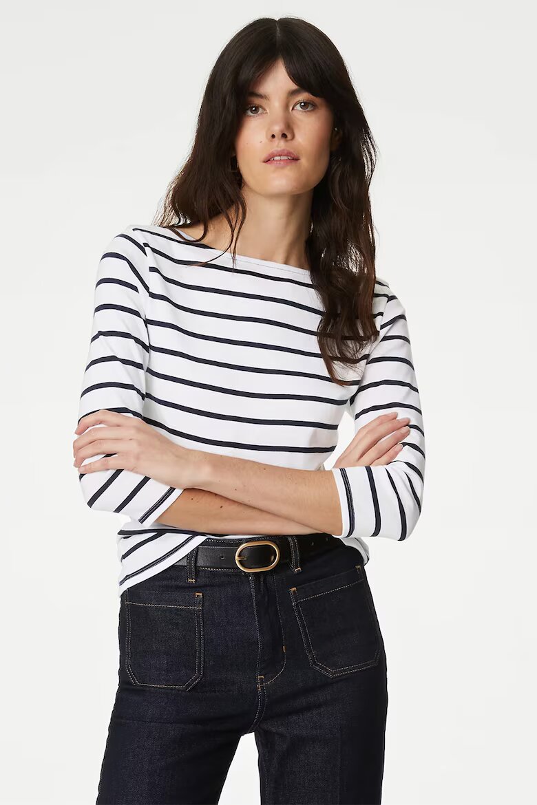 Marks & Spencer Слим блуза с 3/4 ръкави Бял/Черен
