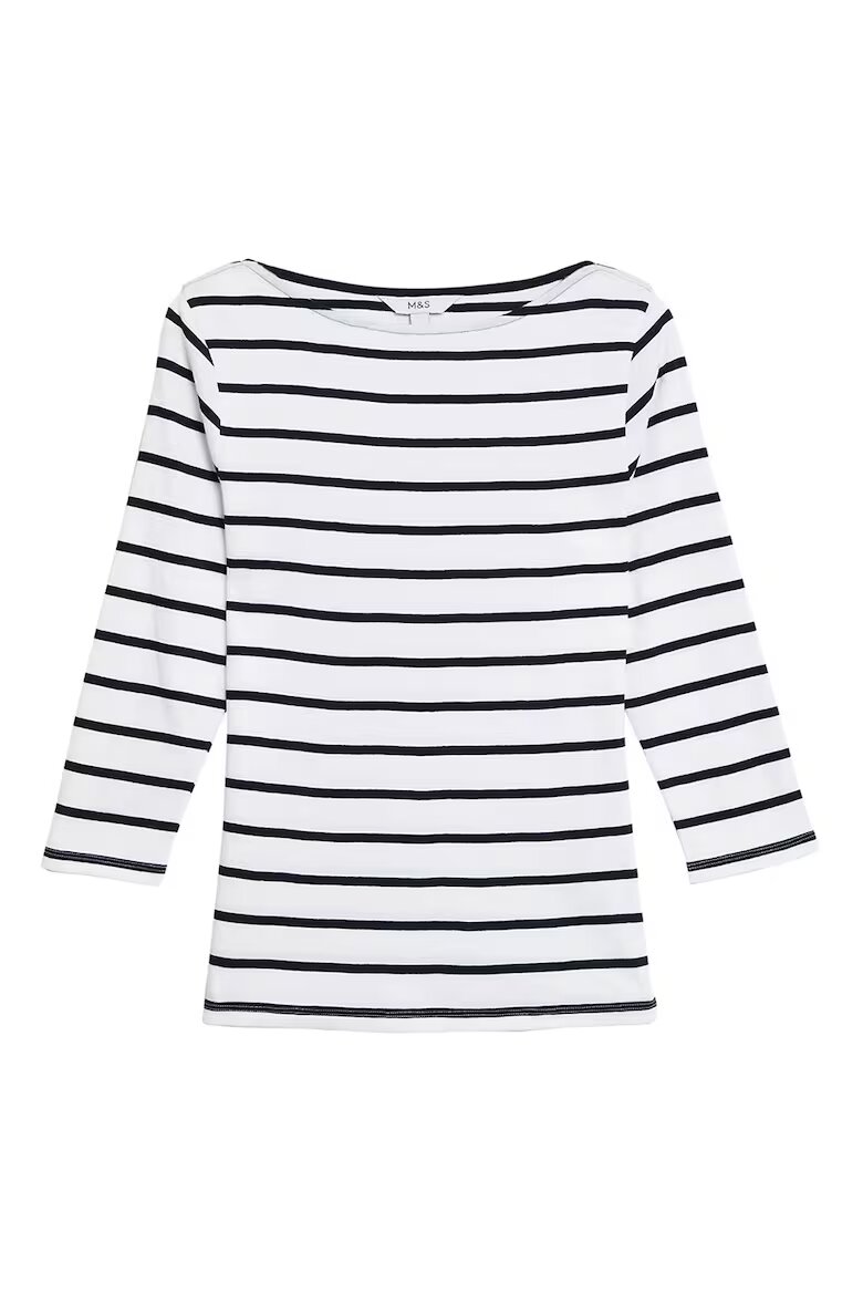 Marks & Spencer Слим блуза с 3/4 ръкави Бял/Черен