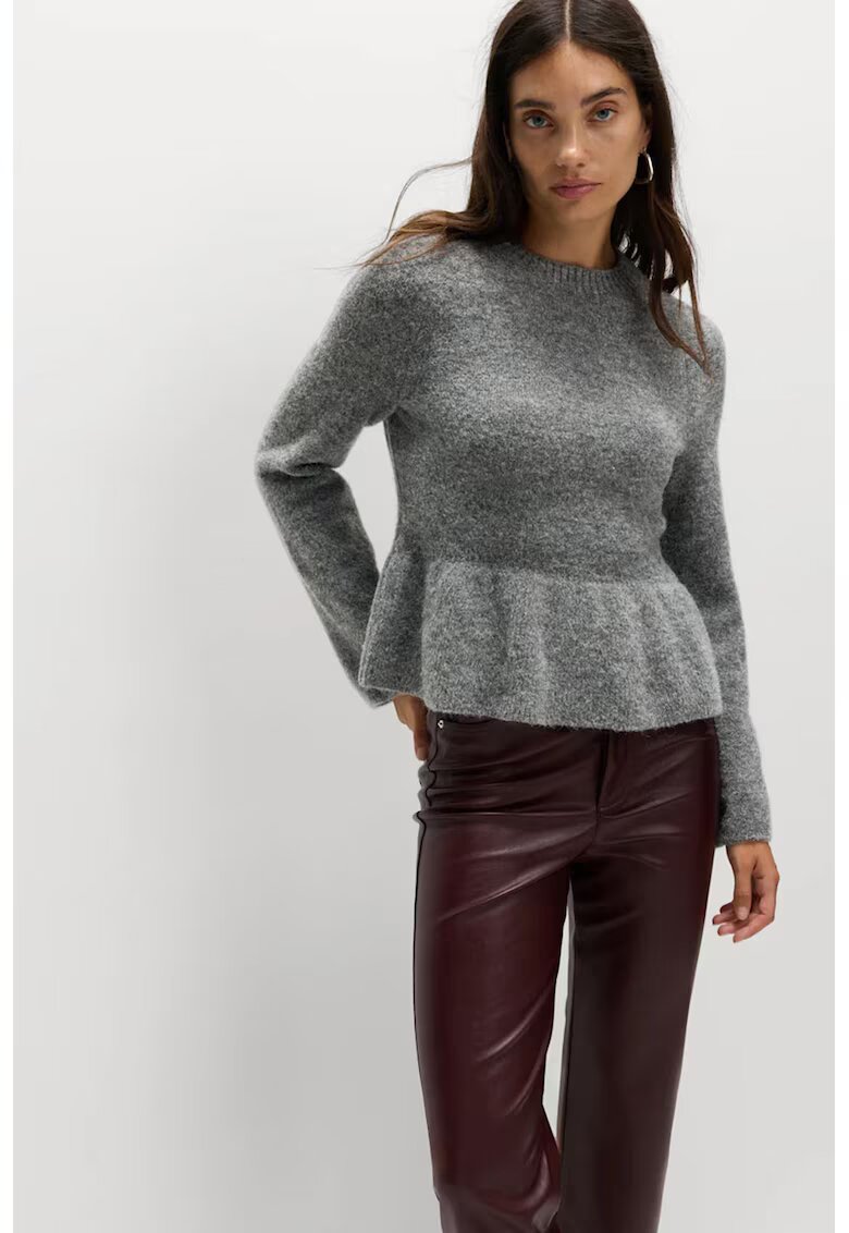 Marks & Spencer Слим пуловер с пеплум - Сив меланж