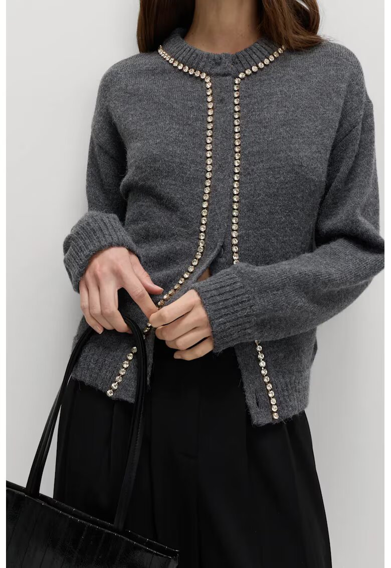 Marks & Spencer Жилетка с вълна с декоративни камъни - Сребрист/Tъмносив