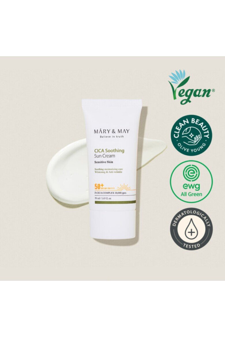 MARY&MAY Слънцезащитен крем Mary and May с центела азиатска SPF50+ PA++++ - 50 мл