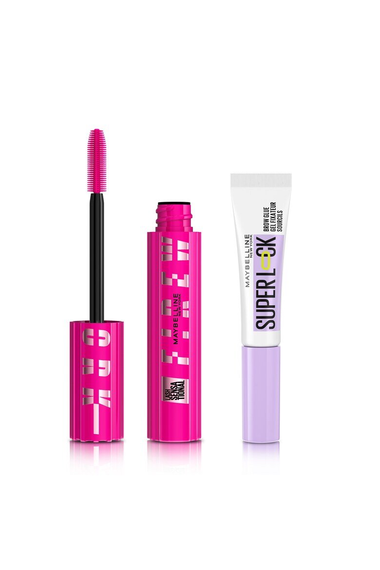 Maybelline NY Комплект Maybelline New York: Спирала Lash Sensational Firework 10 мл + Спирала за фиксиране на вежди Lash SuperLock Brow Glue 7 мл
