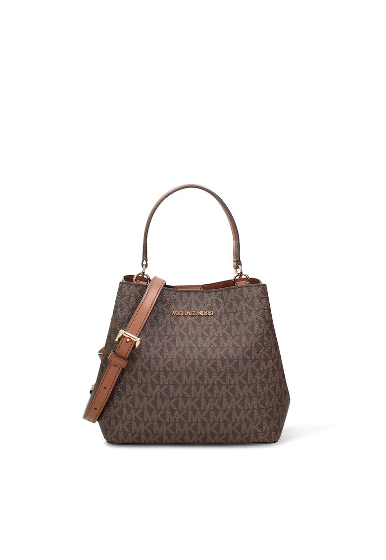Michael Kors Чанта от платно с монограм - Черен/Кафяв - 17 x 20 x 10.8 cm