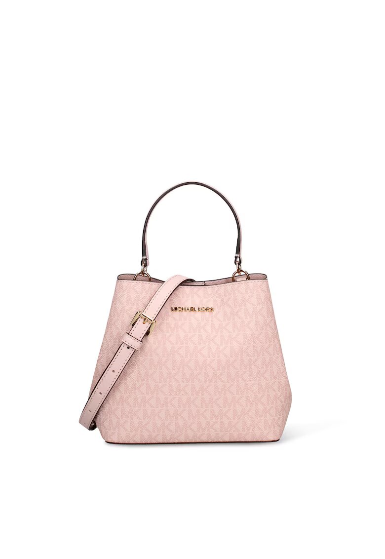 Michael Kors Чанта от платно с монограм - Светлорозов - 17 x 20 x 10.8 cm
