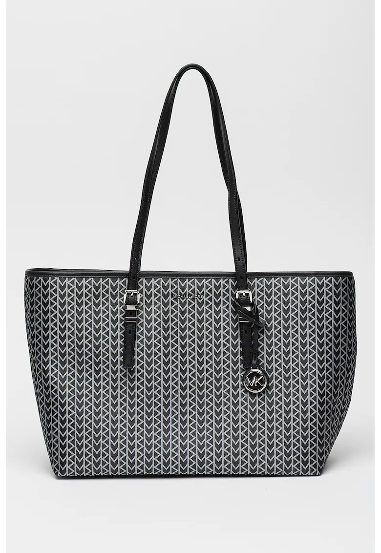 Michael Kors Жакардова шопинг чанта Quinn с лого - Бял/Черен