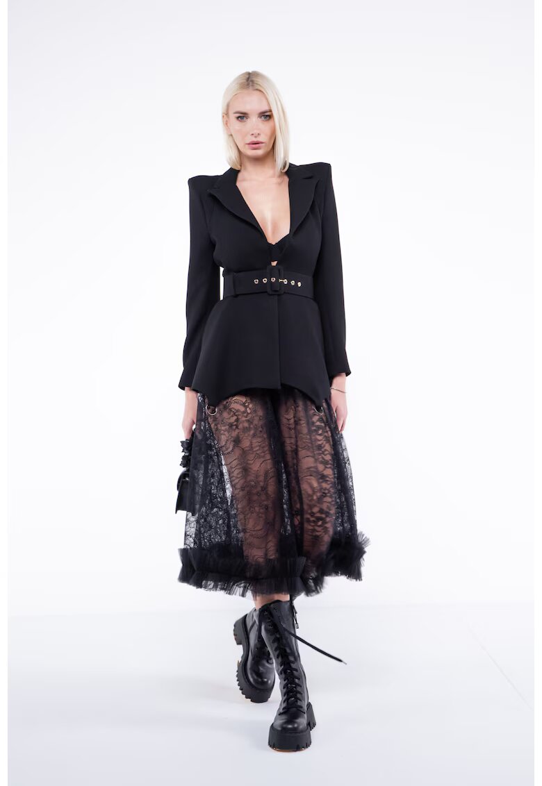 Monarh design Fusta midi din dantela cu volan din tulle